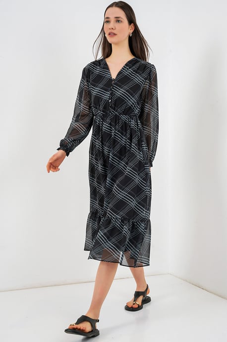 V-Ausschnitt Midi-Kleid mit Knopfverschluss - Image 3