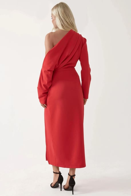 Asymmetrisches Kragen-Kleid mit Schlitzen im Bodycon-Midi-Stil - Image 2