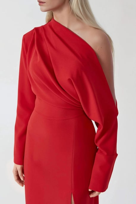 Asymmetrisches Kragen-Kleid mit Schlitzen im Bodycon-Midi-Stil - Image 3