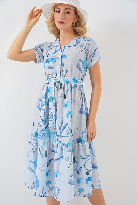 Blütendes V-Ausschnitt-Midi-Kleid mit Schleife - Image 4