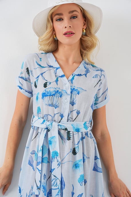 Blütendes V-Ausschnitt-Midi-Kleid mit Schleife - Image 5