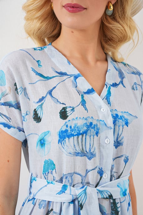 Blütendes V-Ausschnitt-Midi-Kleid mit Schleife - Image 6