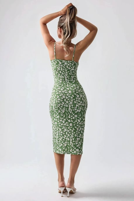Allover Blumenmuster Bodycon Midi Kleid mit Schlitz - Image 5