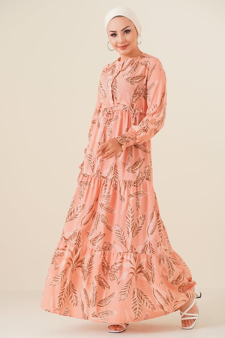 Blätterdruck Langarm Schichten Maxi-Kleid - Image 2