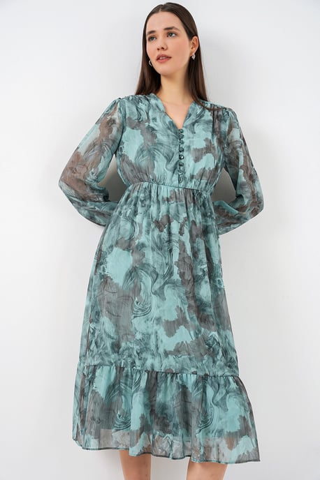 V-Ausschnitt Midi-Kleid mit Knopfverschluss - Image 2