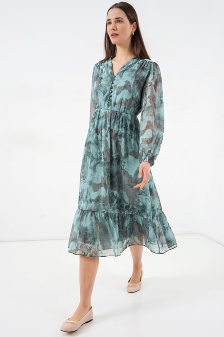 V-Ausschnitt Midi-Kleid mit Knopfverschluss - Image 3