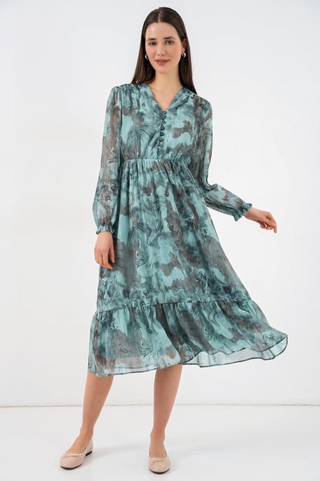 V-Ausschnitt Midi-Kleid mit Knopfverschluss - Image 4