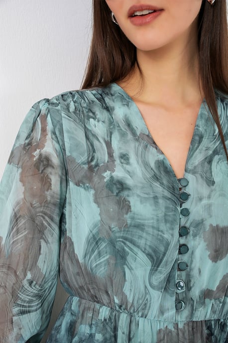 V-Ausschnitt Midi-Kleid mit Knopfverschluss - Image 5