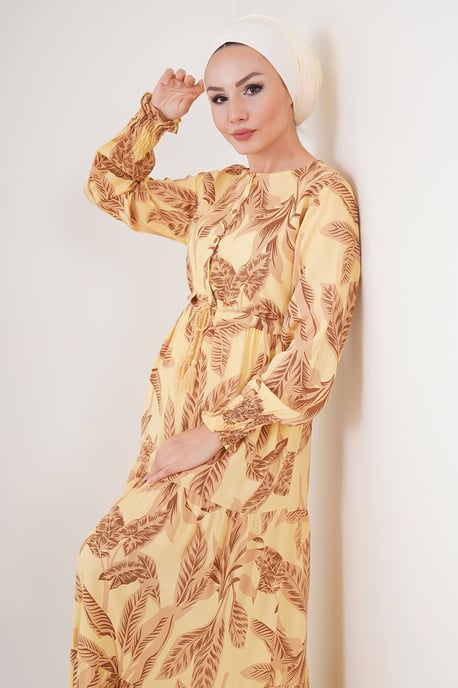 Blätterdruck Langarm Schichten-Maxikleid - Image 3