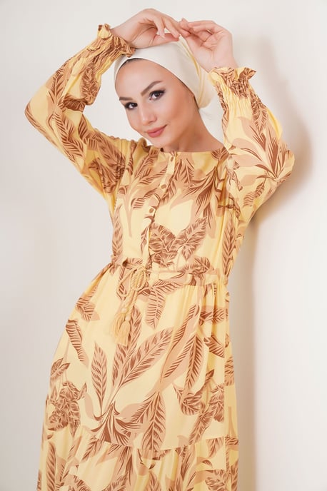 Blätterdruck Langarm Schichten-Maxikleid - Image 4