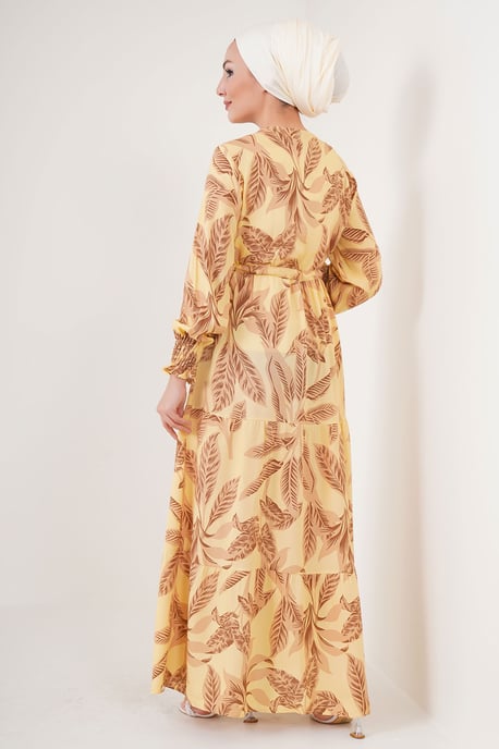 Blätterdruck Langarm Schichten-Maxikleid - Image 5