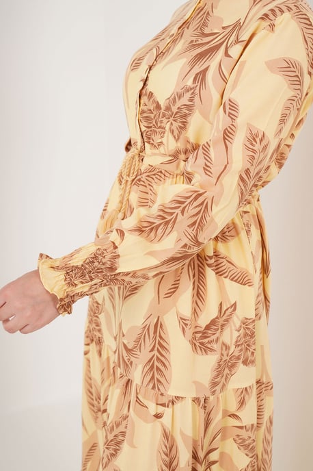 Blätterdruck Langarm Schichten-Maxikleid - Image 6