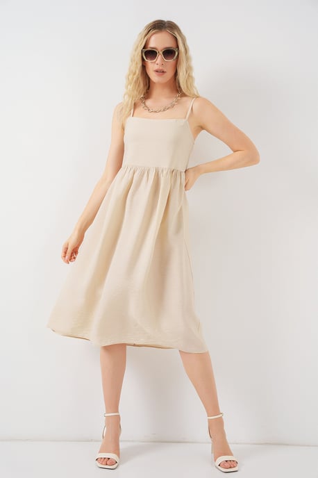 Quadratischer Kragen Strukturiertes Midi-Kleid - Image 2