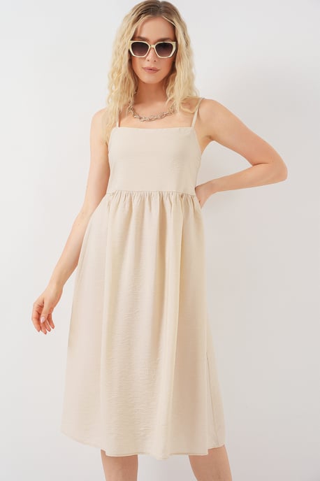 Quadratischer Kragen Strukturiertes Midi-Kleid - Image 4