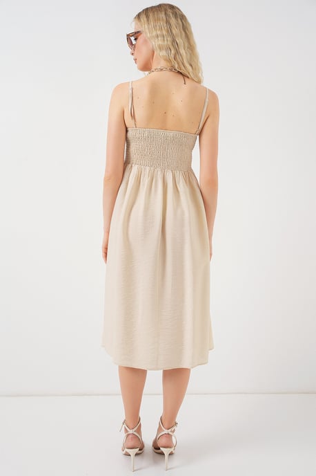 Quadratischer Kragen Strukturiertes Midi-Kleid - Image 6