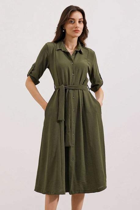 Strukturiertes Midikleid mit Schleife - Image 1