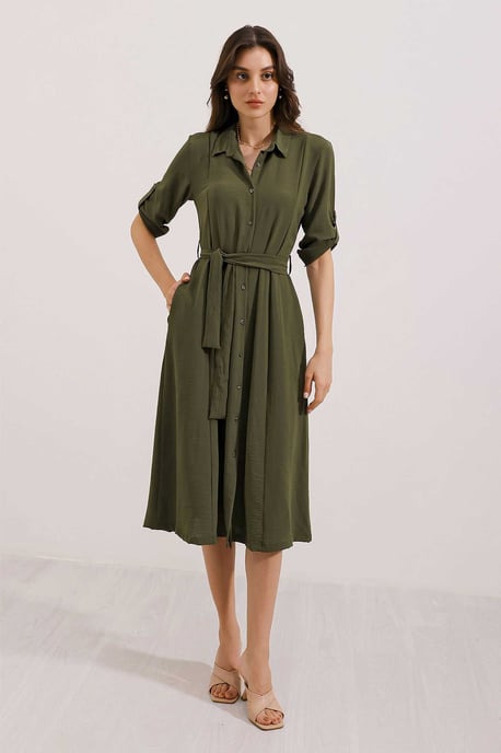 Strukturiertes Midikleid mit Schleife - Image 2