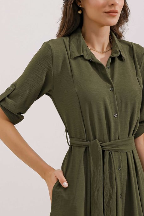 Strukturiertes Midikleid mit Schleife - Image 3
