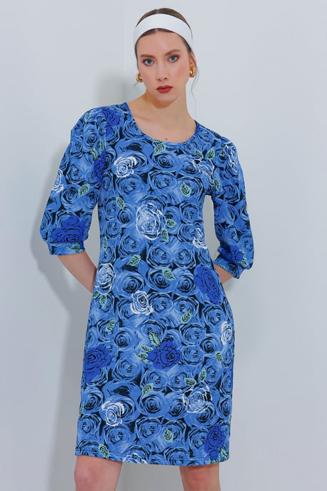 Besticktes Blumen-Midikleid mit dreiviertel Ärmeln - Image 1