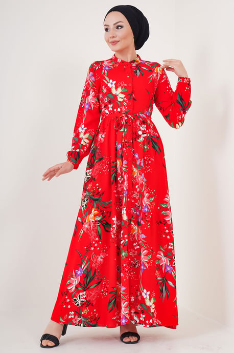 Maxikleid mit Muster und Knopfverschluss - Image 1