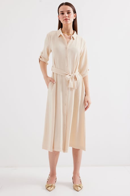 Strukturiertes Midikleid mit Schleife - Image 1