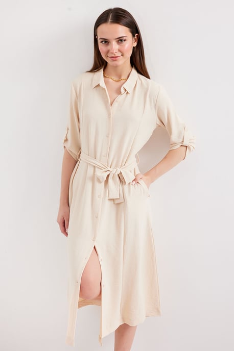 Strukturiertes Midikleid mit Schleife - Image 2