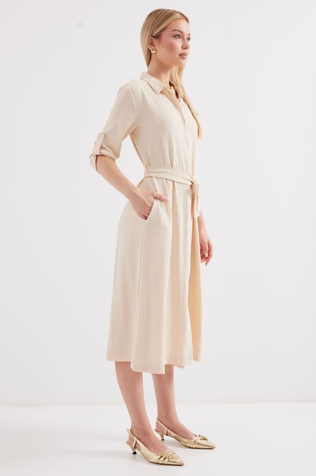 Strukturiertes Midikleid mit Schleife - Image 3