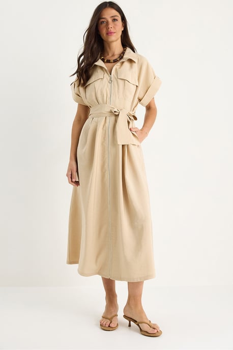 Maxi-Hemdkragenkleid mit Taschen - Image 1