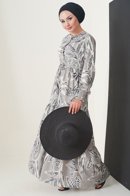 Blätterdruck Langarm Schichten-Maxikleid - Image 2