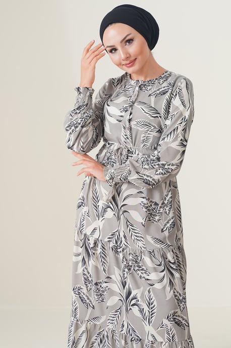 Blätterdruck Langarm Schichten-Maxikleid - Image 3