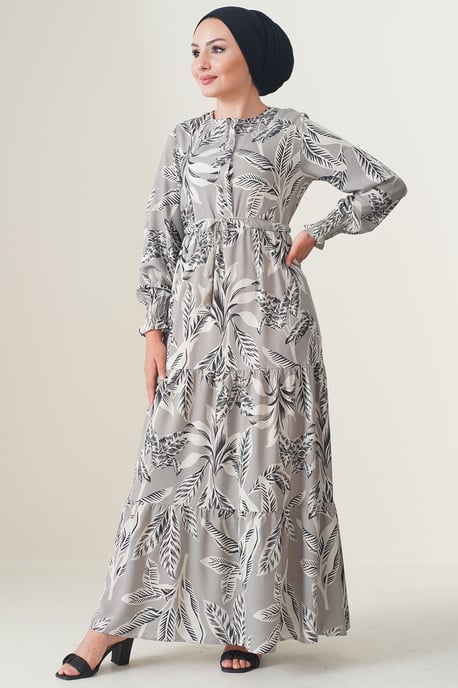 Blätterdruck Langarm Schichten-Maxikleid - Image 4