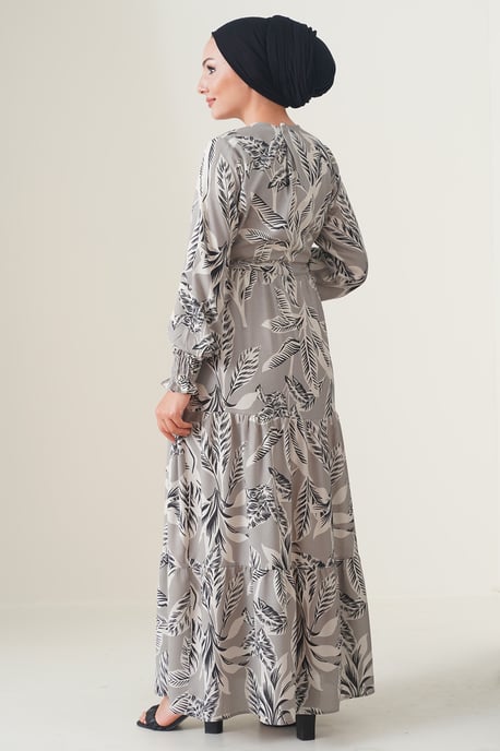 Blätterdruck Langarm Schichten-Maxikleid - Image 6