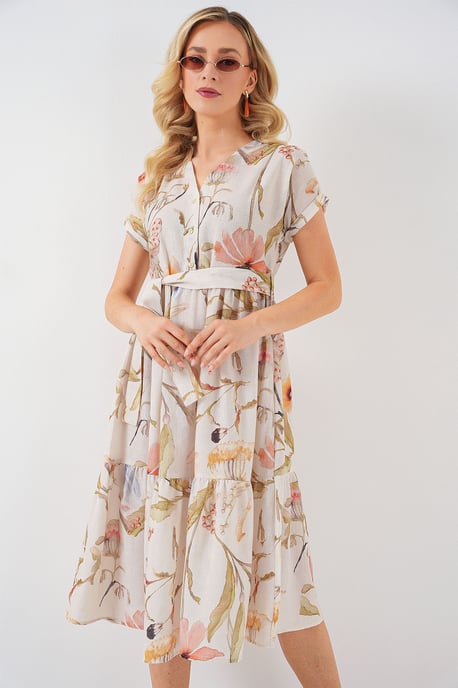 Blühendes V-Ausschnitt Midikleid mit Schleife - Image 1