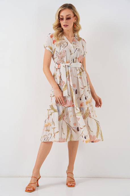 Blühendes V-Ausschnitt Midikleid mit Schleife - Image 2