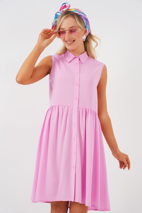 Ärmelloses Knopfverschluss-Midikleid mit Hemdkragen - Image 1