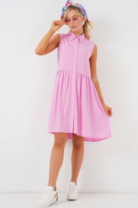 Ärmelloses Knopfverschluss-Midikleid mit Hemdkragen - Image 3