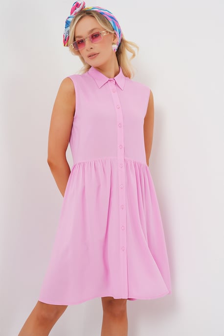 Ärmelloses Knopfverschluss-Midikleid mit Hemdkragen - Image 4