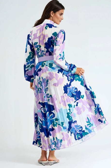 Midikleid mit abstraktem Druck und Choker-Kragen - Image 3