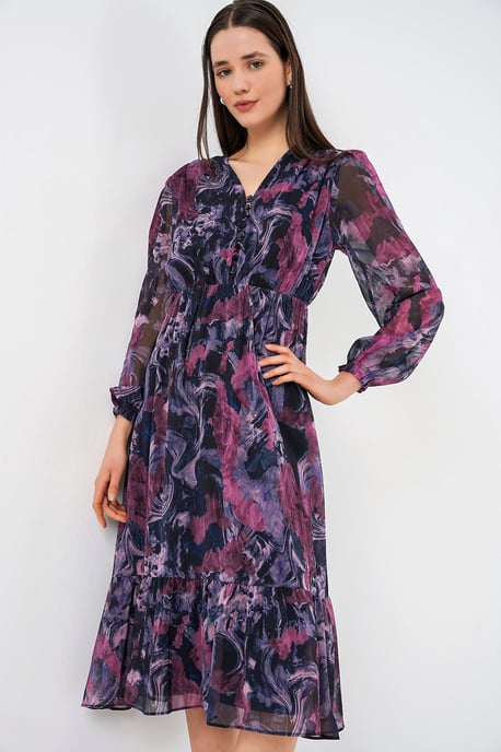 V-Ausschnitt Midi-Kleid mit Knopfverschluss - Image 1