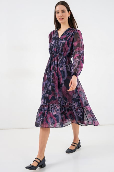V-Ausschnitt Midi-Kleid mit Knopfverschluss - Image 2
