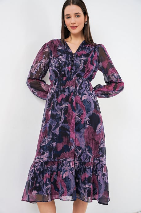 V-Ausschnitt Midi-Kleid mit Knopfverschluss - Image 3