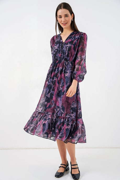V-Ausschnitt Midi-Kleid mit Knopfverschluss - Image 4