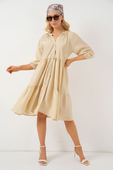 Strukturiertes Midi-Kleid mit Knopfverschluss - Image 2