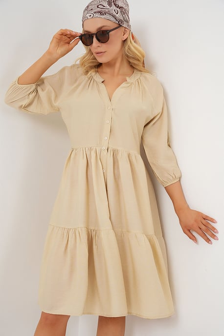 Strukturiertes Midi-Kleid mit Knopfverschluss - Image 3