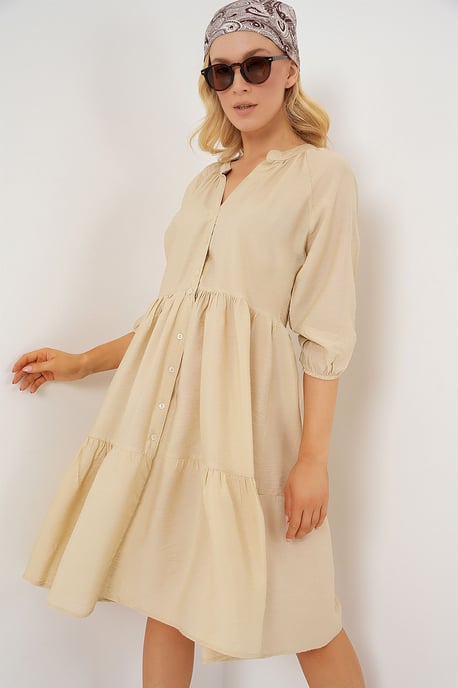 Strukturiertes Midi-Kleid mit Knopfverschluss - Image 4