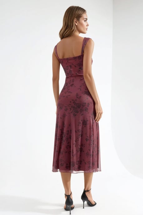 Blühendes Herzkragen-Midi-Kleid - Image 4