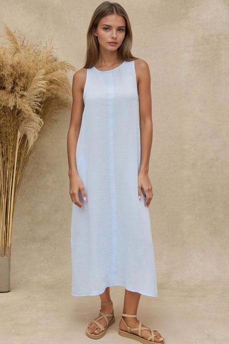 Strukturierter Baumwoll-Midi-Strandkleid mit Schlitz - Image 1