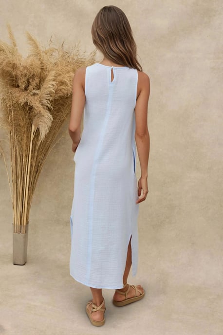 Strukturierter Baumwoll-Midi-Strandkleid mit Schlitz - Image 2