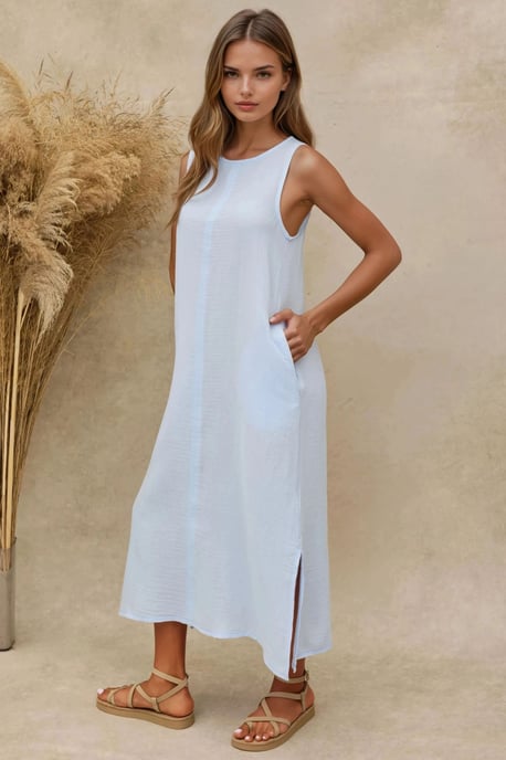 Strukturierter Baumwoll-Midi-Strandkleid mit Schlitz - Image 3