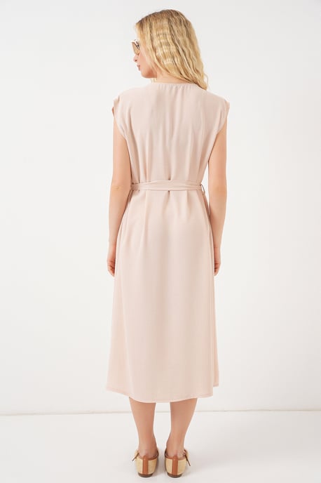 Texturiertes V-Ausschnitt-Midi-Kleid mit Knopfverschluss - Image 6